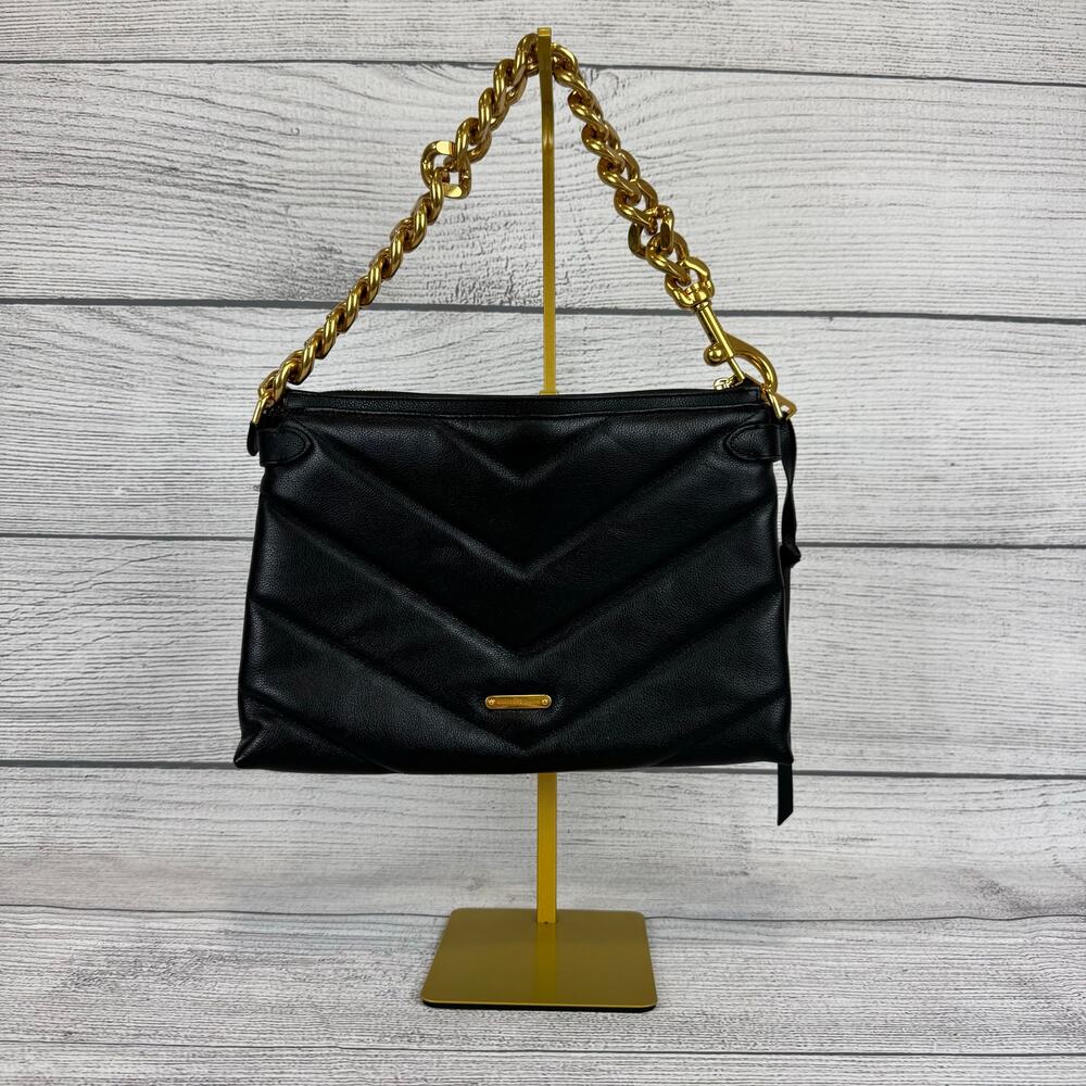 Rebecca Minkoff Black Edie Maxi Chunky Gold Chain Quilted Shoulder Bag